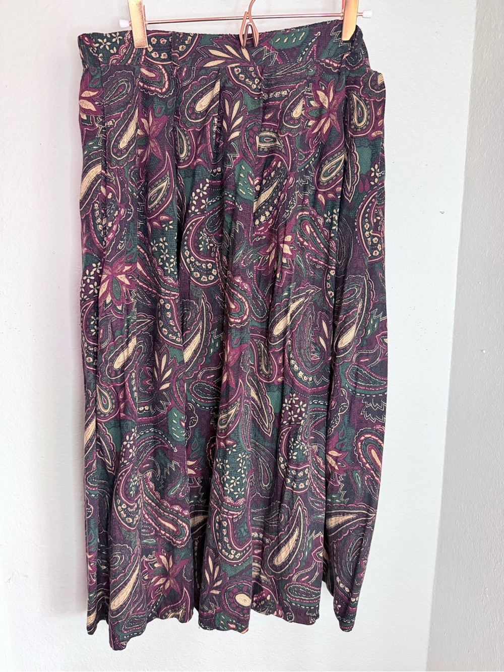 Sag Harbor Purple Paisley Elastic Waist Midi Rayon Skirt Large